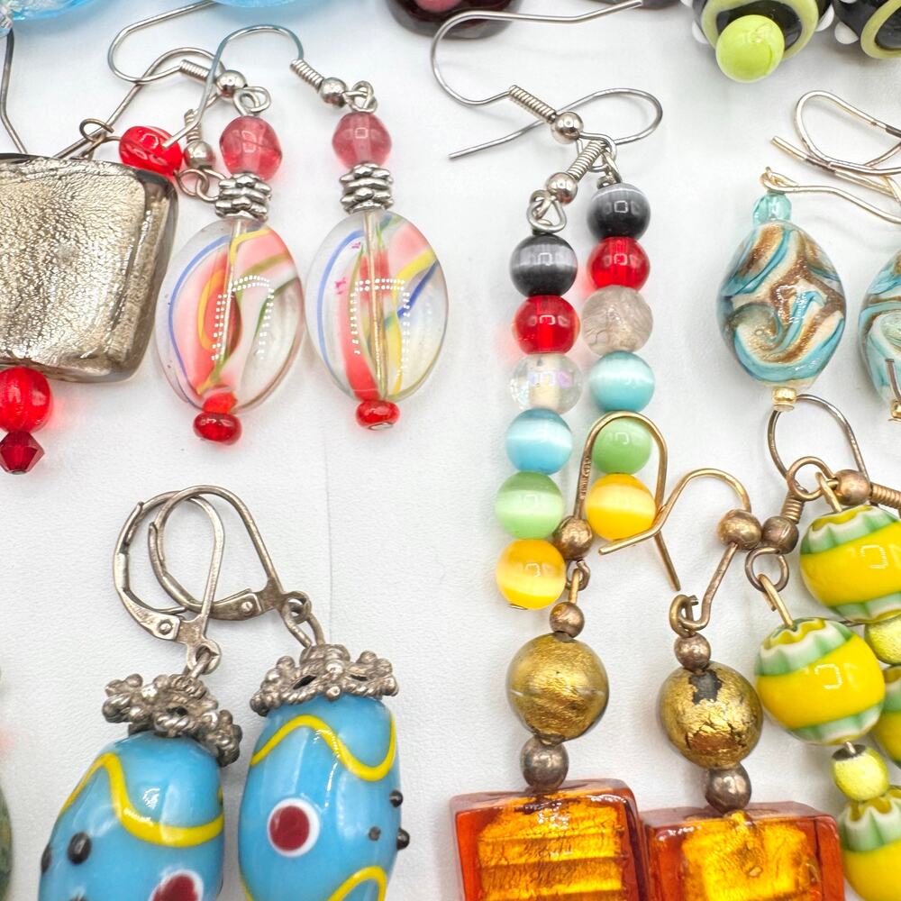 Large Mixed Art Glass Earring Lot Lampwork Dichroic Slag Fun Colorful 31 Pair - Picture 11 of 16